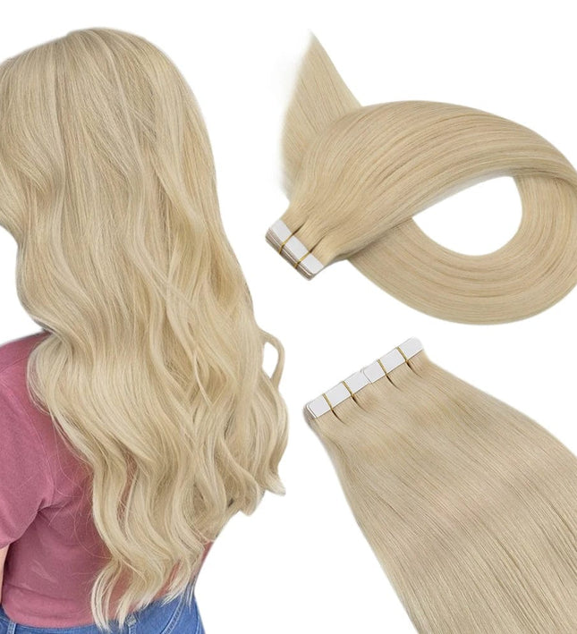 Extensions de cheveux adhésives longues et lisses couleur blond naturel pour femme