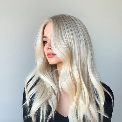 Extensions de cheveux adhésives lisses blond platine pour un look moderne et élégant