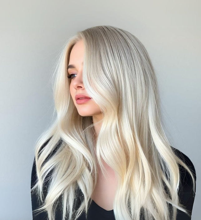 Extensions de cheveux adhésives lisses blond platine pour un look moderne et élégant