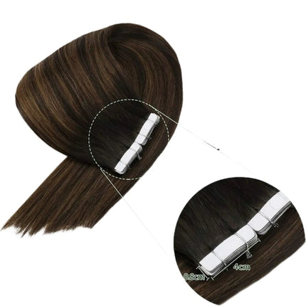 Extensions de cheveux adhésives naturelles couleur rousse pour un look élégant et naturel.