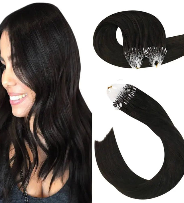 Extensions de cheveux naturels noirs avec anneaux pour un look élégant et discret