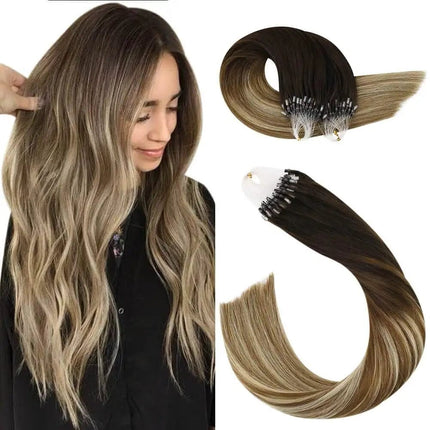 Extensions de cheveux naturels à anneaux en brun et blond pour un look volumineux