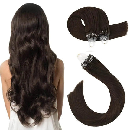 Extension naturelle cheveux bruns ondulés avec anneaux, parfaite pour ajout de volume