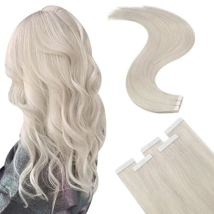 Extension adhésive ondulée blonde platine pour un look naturel et élégant