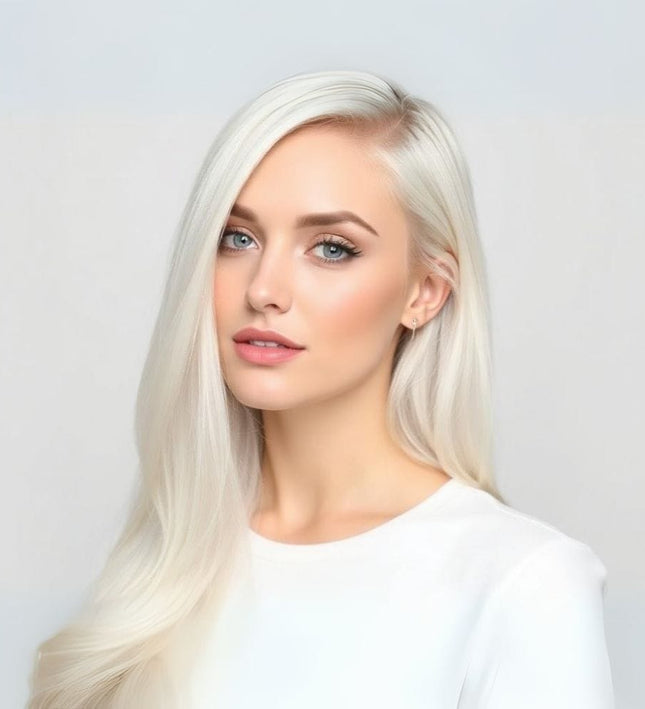 Extensions cheveux longue et lisse adhésives pour un look naturel platine élégant