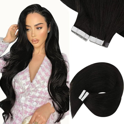 Extensions de cheveux adhésives raides en noir brillant pour volume et longueur naturels