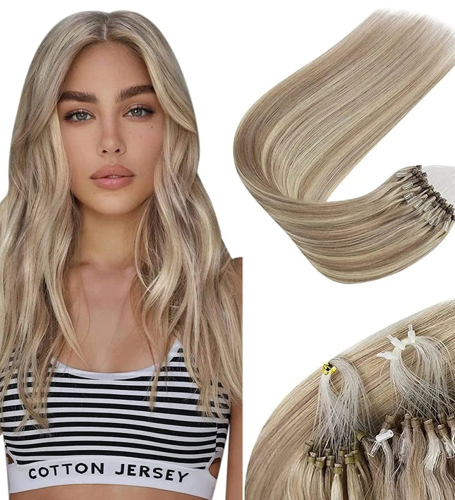 Extensions de cheveux blonds cendrés aux anneaux pour un look naturel et élégant