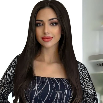 Extensions de cheveux lisses à clip pour femmes, couleur brun naturel mi-longues