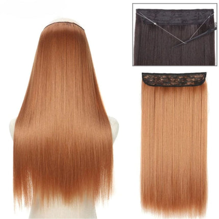 Extensions de cheveux synthétiques lisses couleur rousse sur fil invisible pour femme