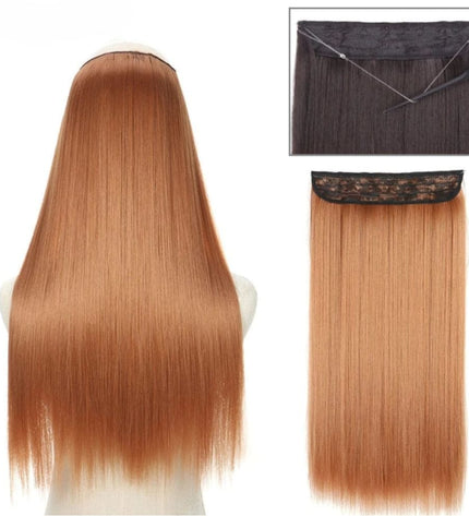 Extensions de cheveux synthétiques lisses couleur rousse sur fil invisible pour femme