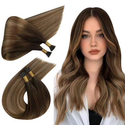 Extensions de cheveux kératine longues et lisses brun cendré pour un style naturel