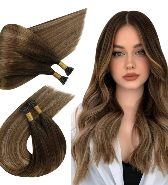 Extensions de cheveux kératine longues et lisses brun cendré pour un style naturel