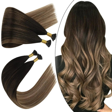 Extensions kératine longues et lisses couleur brune pour cheveux volumineux et naturels