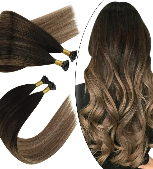 Extensions kératine longues et lisses couleur brune pour cheveux volumineux et naturels