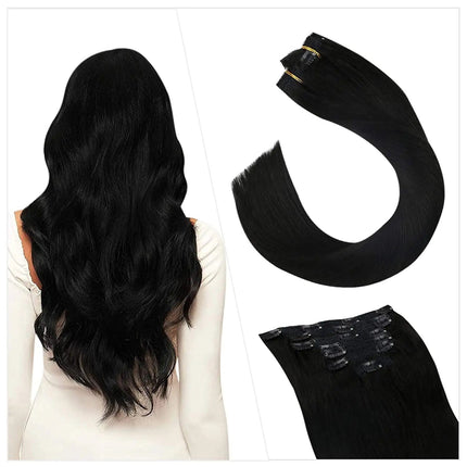 Extensions à clip cheveux longs noir ondulés pour un look naturel et élégant