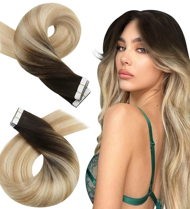 Extension adhésive ombrée en cheveux naturels pour un look lisse et sophistiqué