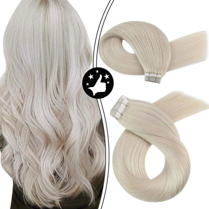 Extensions adhésives blond platine en cheveux naturels lisses pour ajouter de la longueur