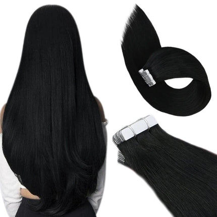 Extensions longues à bandes adhésives pour cheveux lisses noir profond et naturel