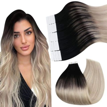 Extensions adhésives longues ombrées en cheveux naturels pour un effet élégant et volumineux