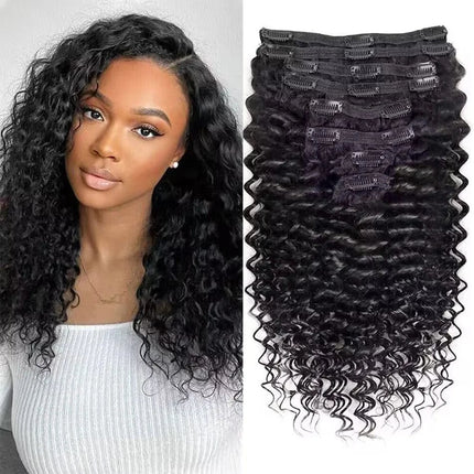 Extensions à clip bouclées mi-longues pour un look naturel en cheveux noirs