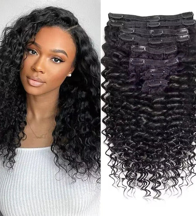 Extensions à clip bouclées mi-longues pour un look naturel en cheveux noirs