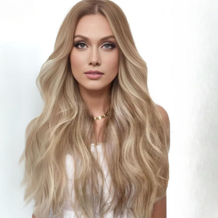 Extensions cheveux naturels clip-in blond long ondulé pour un style glamour