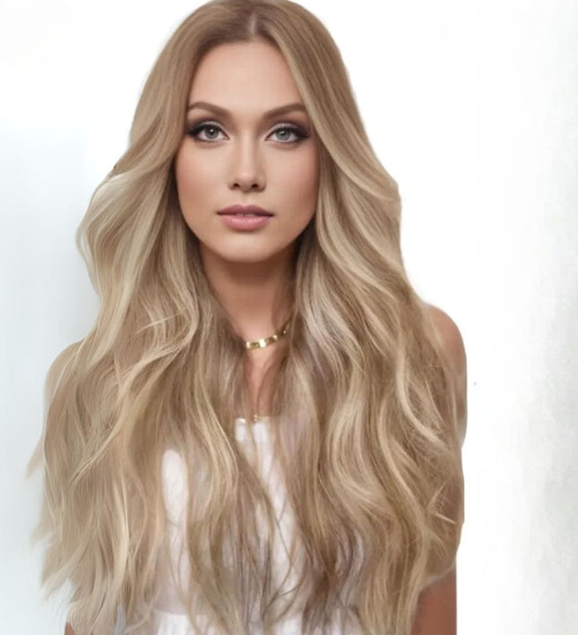 Extensions cheveux naturels clip-in blond long ondulé pour un style glamour