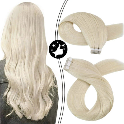 Extensions adhésives ondulées mi-longues couleur blonde platine naturelles et élégantes