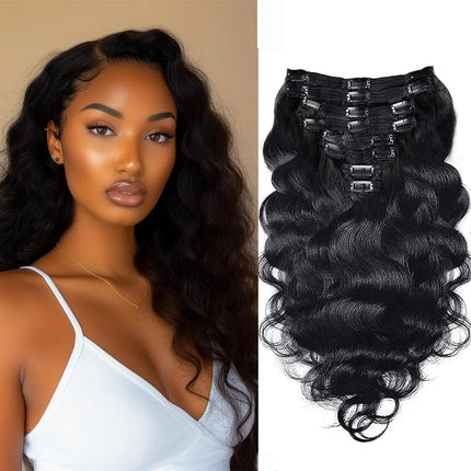 Extensions ondulées en cheveux naturels noirs à clip pour un look élégant et volumineux