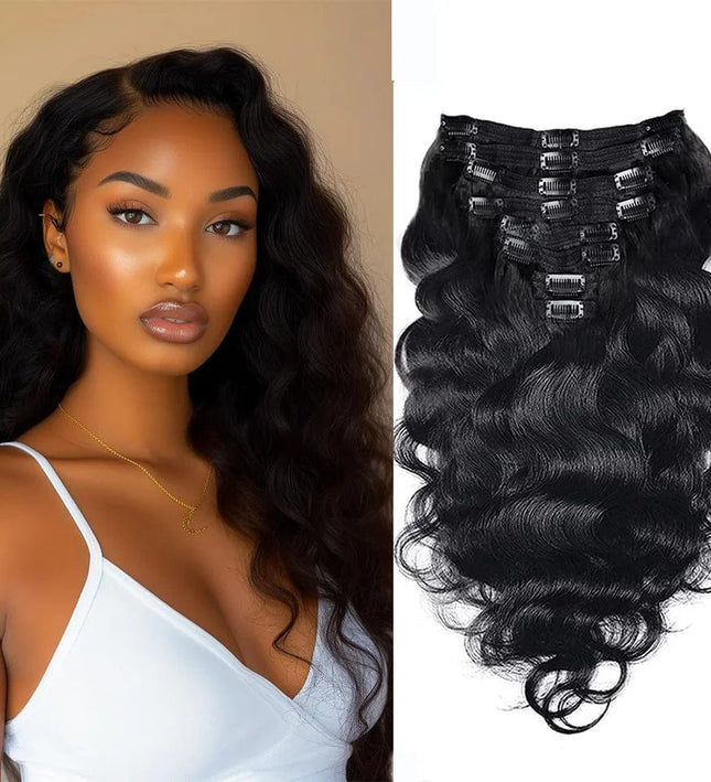 Extensions ondulées en cheveux naturels noirs à clip pour un look élégant et volumineux