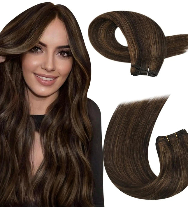 Extensions de cheveux naturels lisses châtain foncé pour un style longue durée élégant