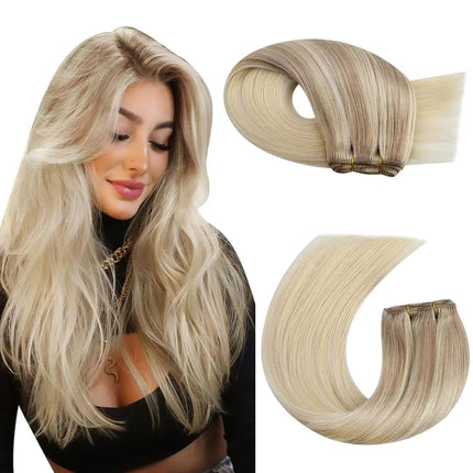 Extensions de cheveux naturels blonds raides pour un look longue chevelure élégante