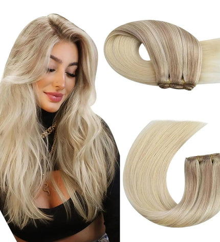 Extensions de cheveux naturels blonds raides pour un look longue chevelure élégante