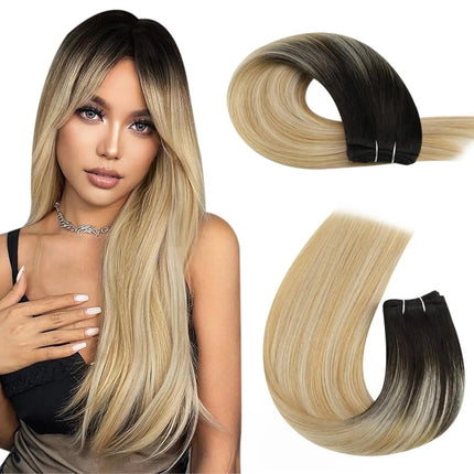 Extension de cheveux naturels lisses ombrés blonde pour un look élégant et moderne