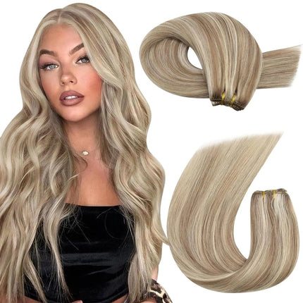 Extensions de cheveux lisses couleur blond platine pour un look élégant et naturel