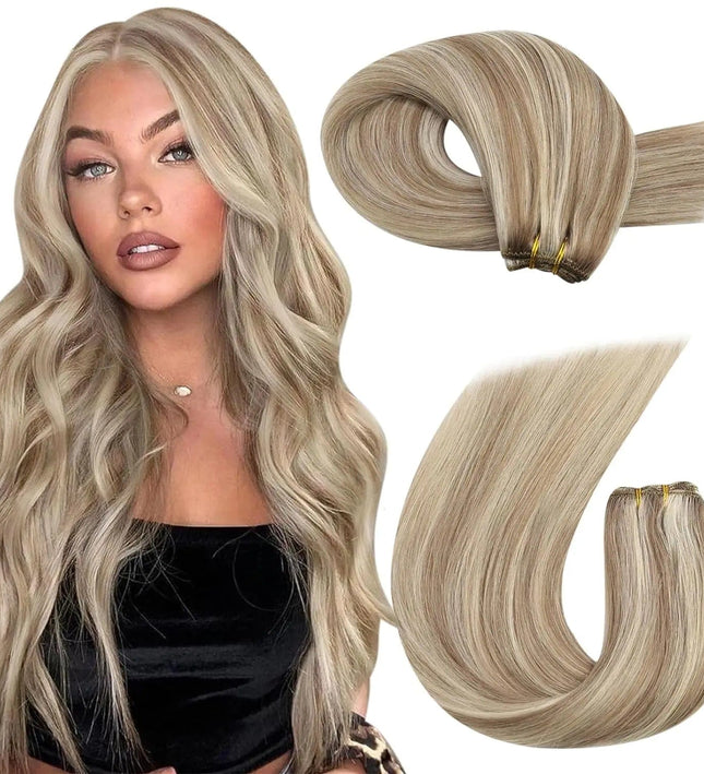 Extensions de cheveux lisses couleur blond platine pour un look élégant et naturel