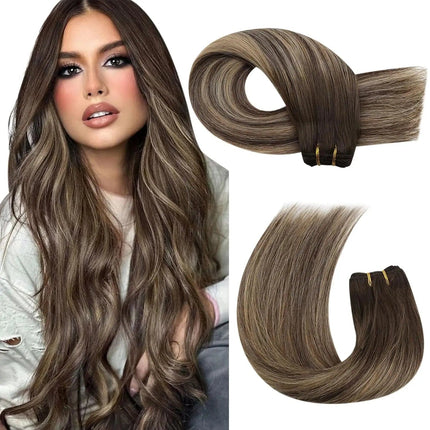 Extensions cheveux naturels longs et raides couleur brun clair pour look élégant et sophistiqué