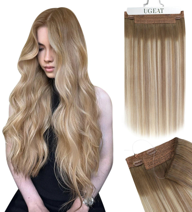 Extension de cheveux demi-tête en blond naturel ondulé pour un look glamour et élégant