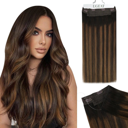 Extension demi-tête cheveux longs bruns naturels avec ondulations élégantes et volumineuses