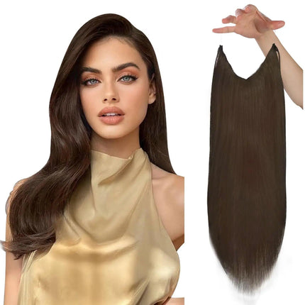 Extensions invisibles brunes en cheveux naturels longs pour un style élégant et naturel