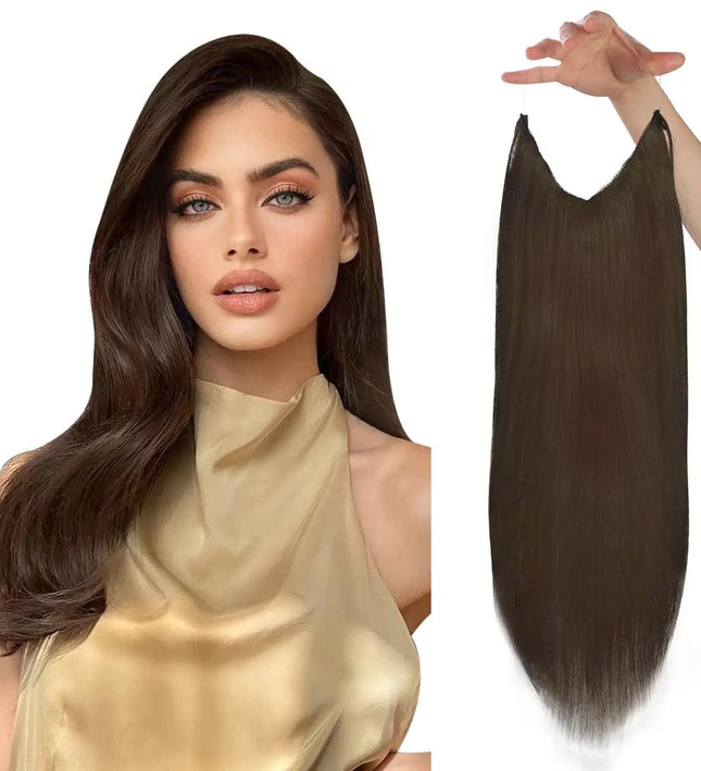 Extensions invisibles brunes en cheveux naturels longs pour un style élégant et naturel