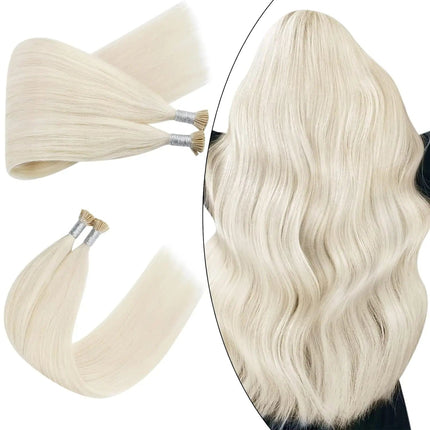 Extensions kératine ondulées longues en cheveux naturels blonds pour look glamour