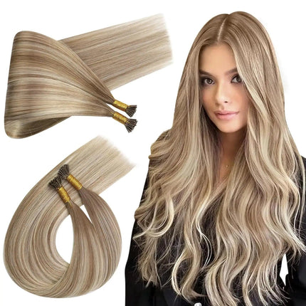 Extension de cheveux naturels kératine blonde longue pour un volume et un style élégants