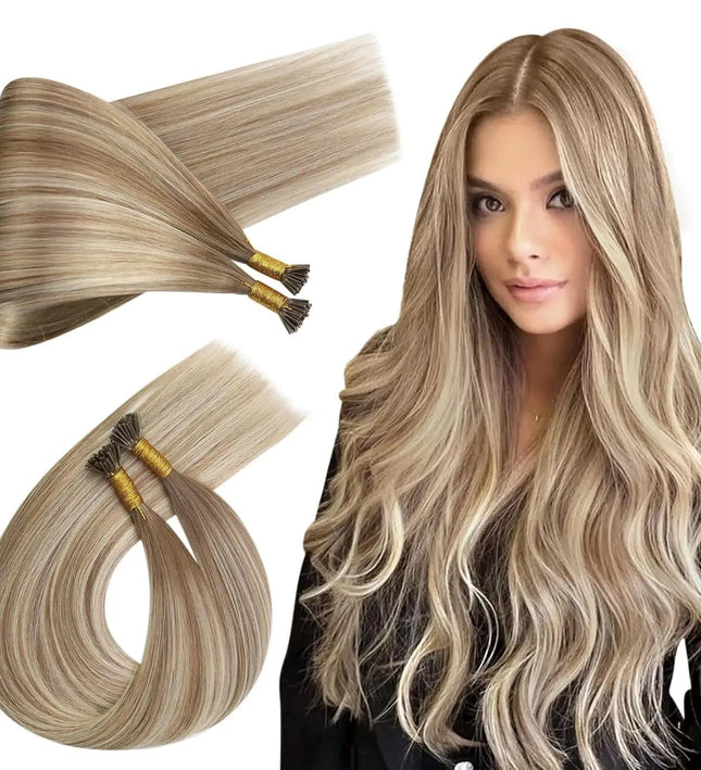 Extension de cheveux naturels kératine blonde longue pour un volume et un style élégants