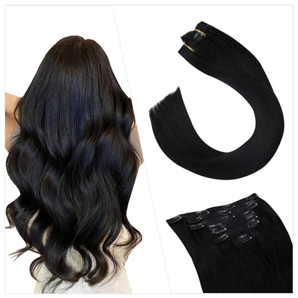 Extensions de cheveux noirs ondulés à clip pour un look volumineux et naturel