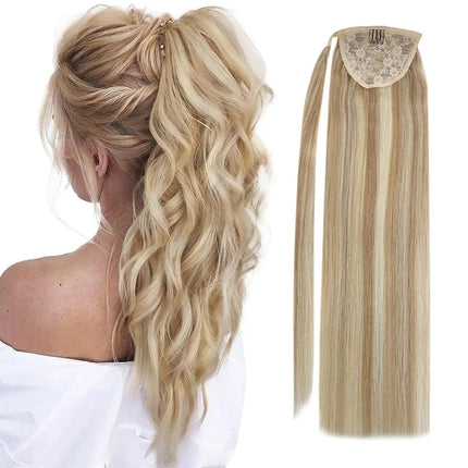 Extension en queue-de-cheval blonde naturelle, longue et lisse pour un style élégant