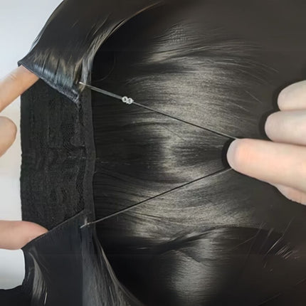 Extension cheveux synthétiques ondulés sur fil invisible noir pour volume naturel