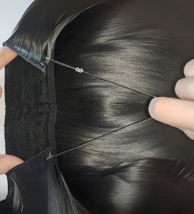 Extension cheveux synthétiques ondulés sur fil invisible noir pour volume naturel