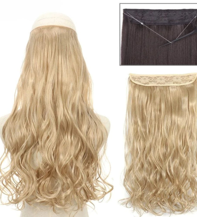 Extension de cheveux synthétiques blond ondulé sur fil invisible pour ajout de volume élégant