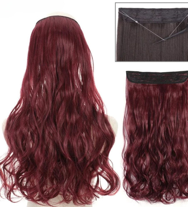 Extensions synthétiques ondulées sur fil invisible couleur bordeaux pour look naturel